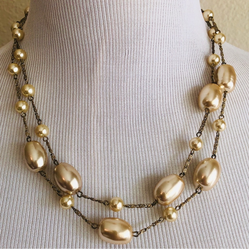 Ann Taylor Double Strand Faux Pearl Necklace
